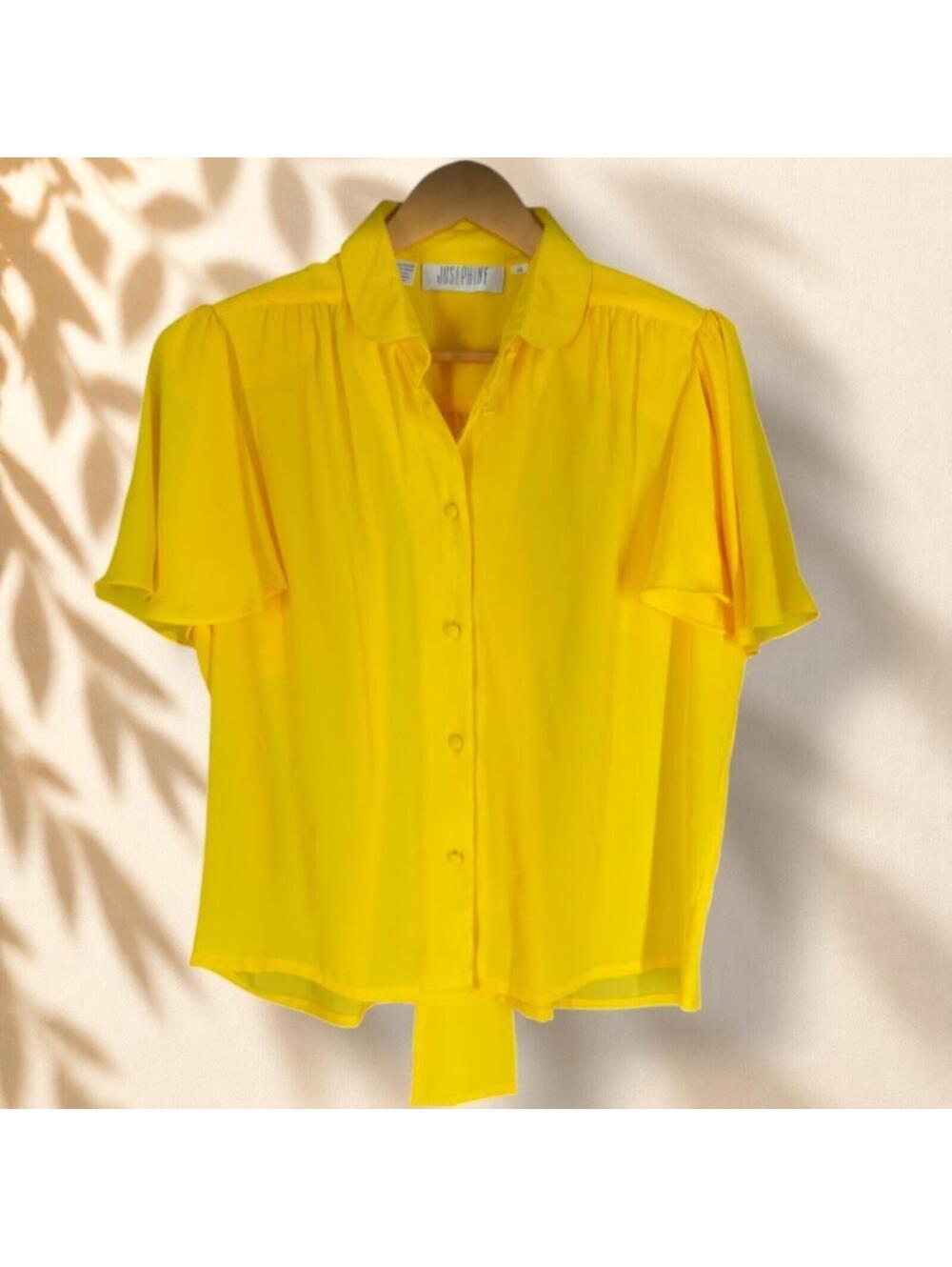 Josephine Shirt Women 10 Yellow Button Up Collared Short Sleeve Casual Solid